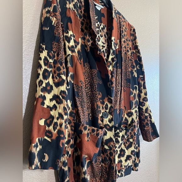 Vintage Lerner leopard cheetah puzzle print lightweight blazer size 6 - Picture 2 of 5